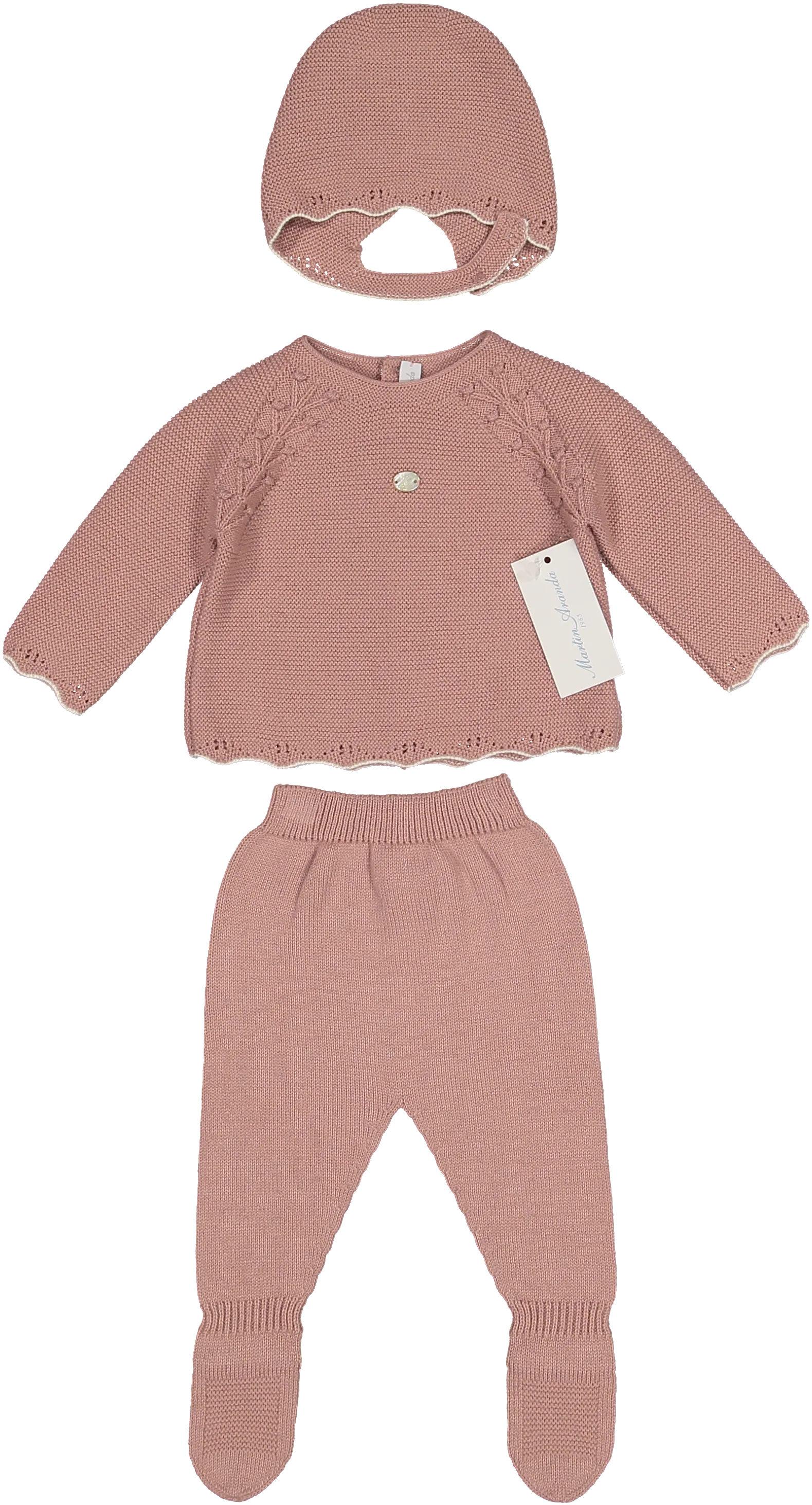 004-10210-SWEATER SET & BONNET-ROSE CARAMELO