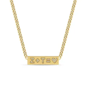 14k Curb Chain Pavé Diamond Heart Equation ID Necklace