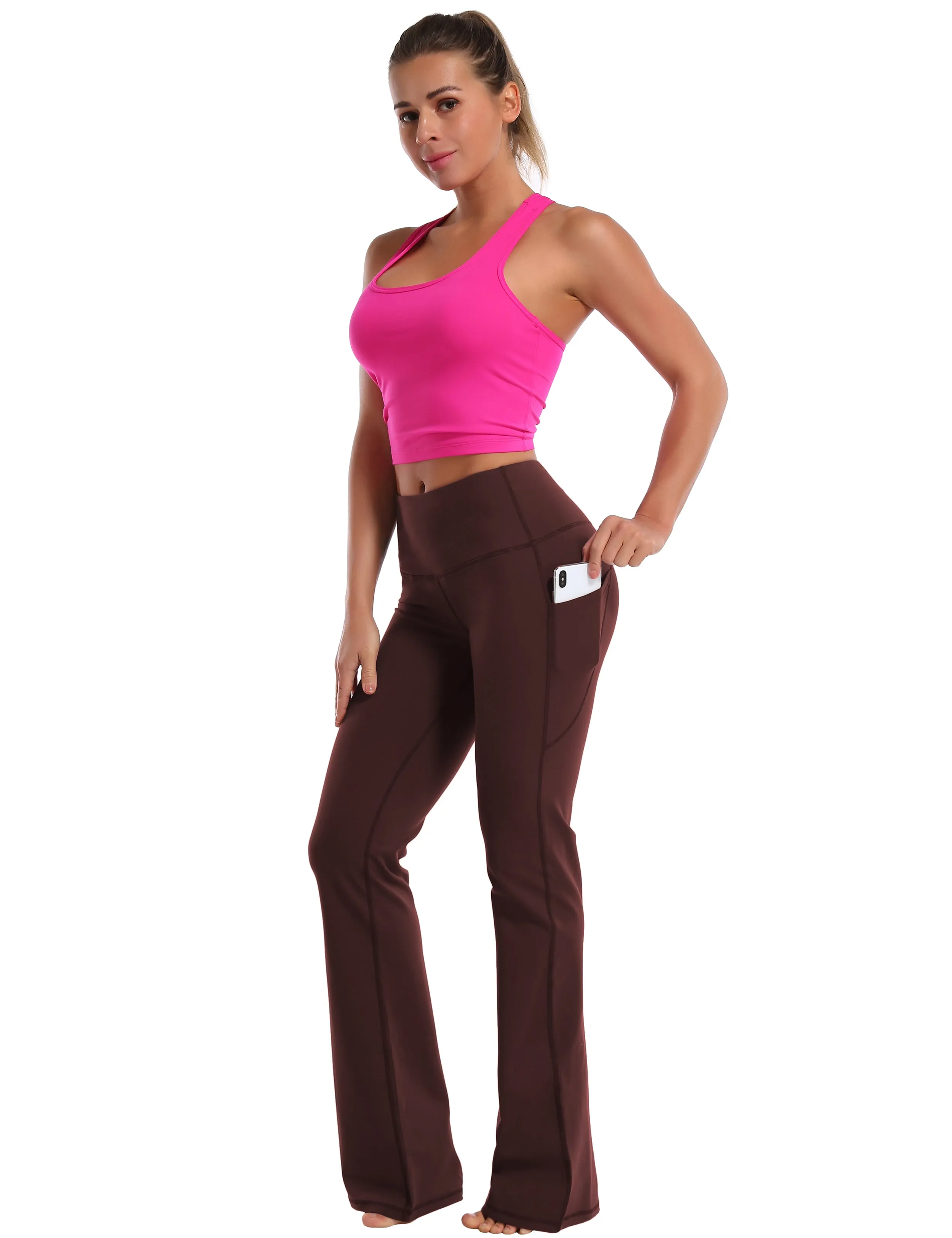 29" 31" 33" 35" 37"  Side Pockets Bootcut Leggings mahoganymaroon