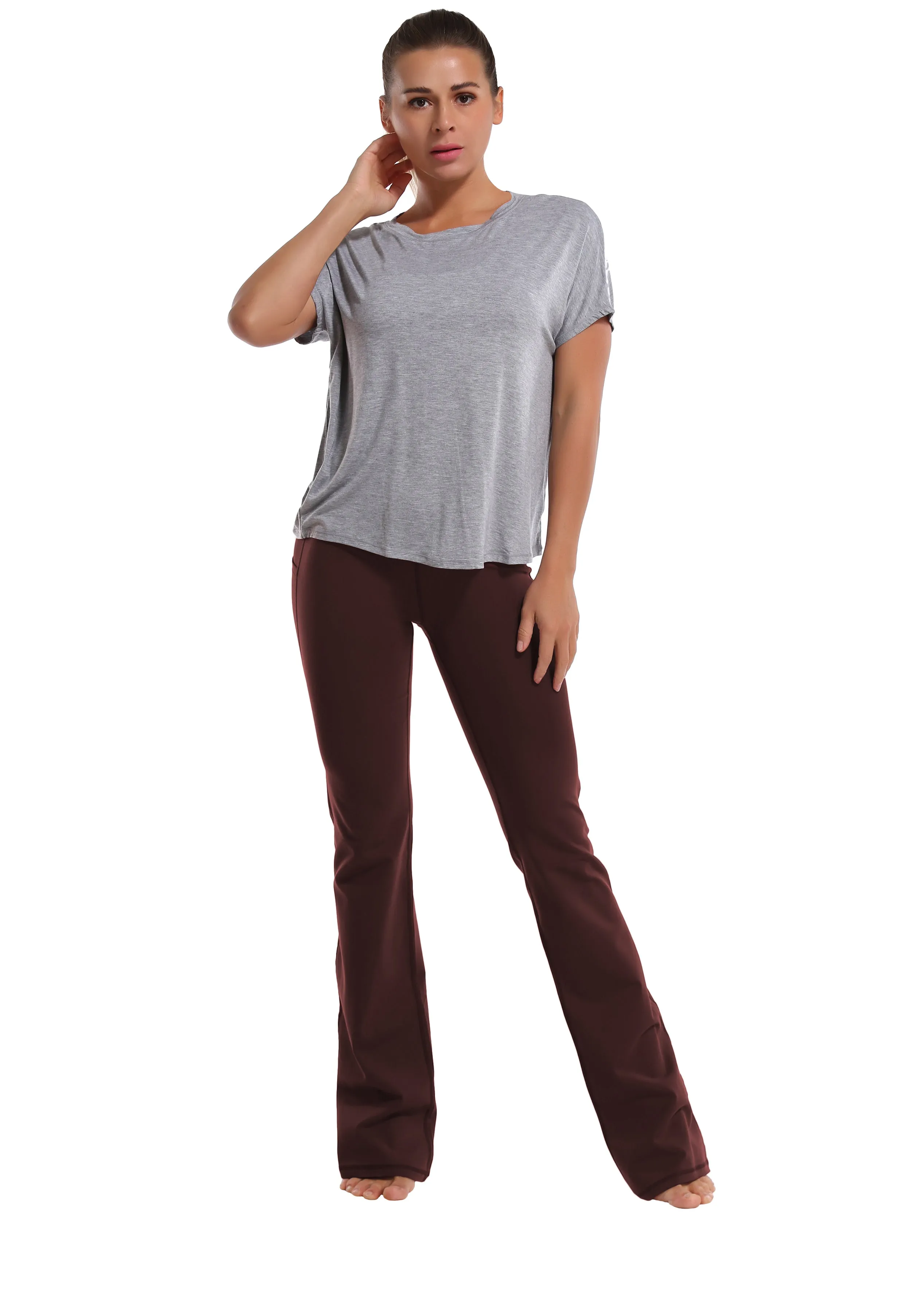 29" 31" 33" 35" 37"  Side Pockets Bootcut Leggings mahoganymaroon