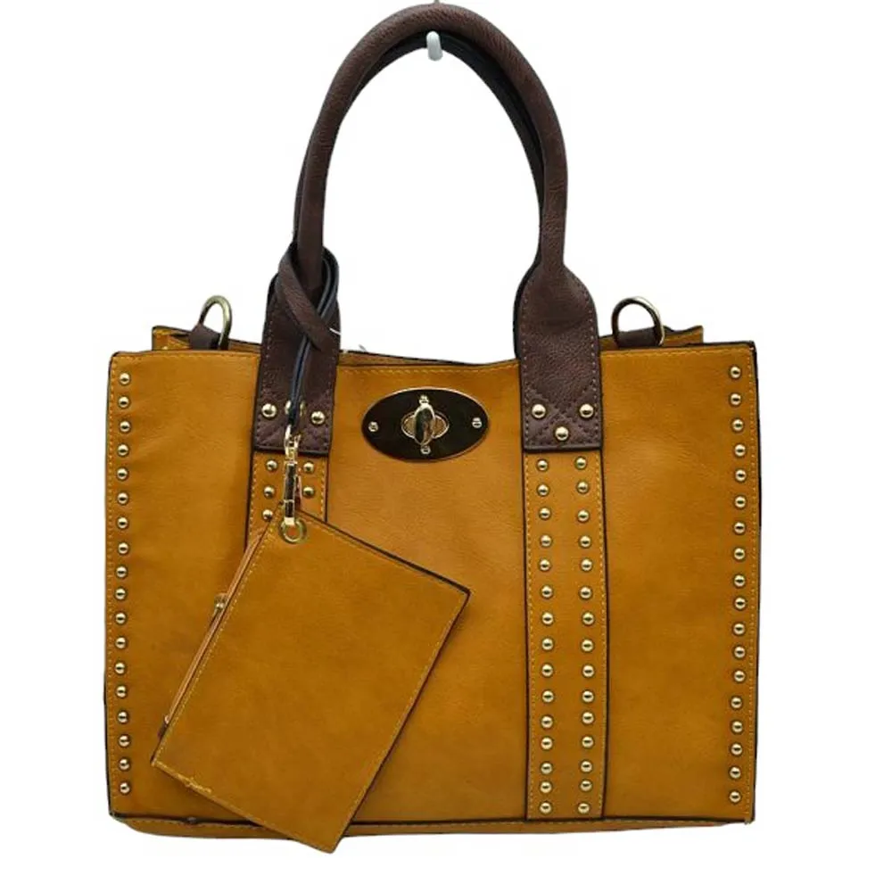 3 In 1 Faux Leather Top Handle Tote Bag With Purse