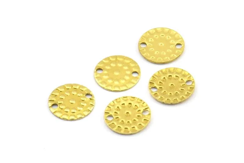 9mm Textured Connector, 250 Raw Brass Round Connectors, Charms, Findings (9mm) Brs 86 A0449