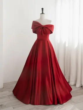 A-Line Satin Red Long Prom Dresses, Red Long Formal Dresses