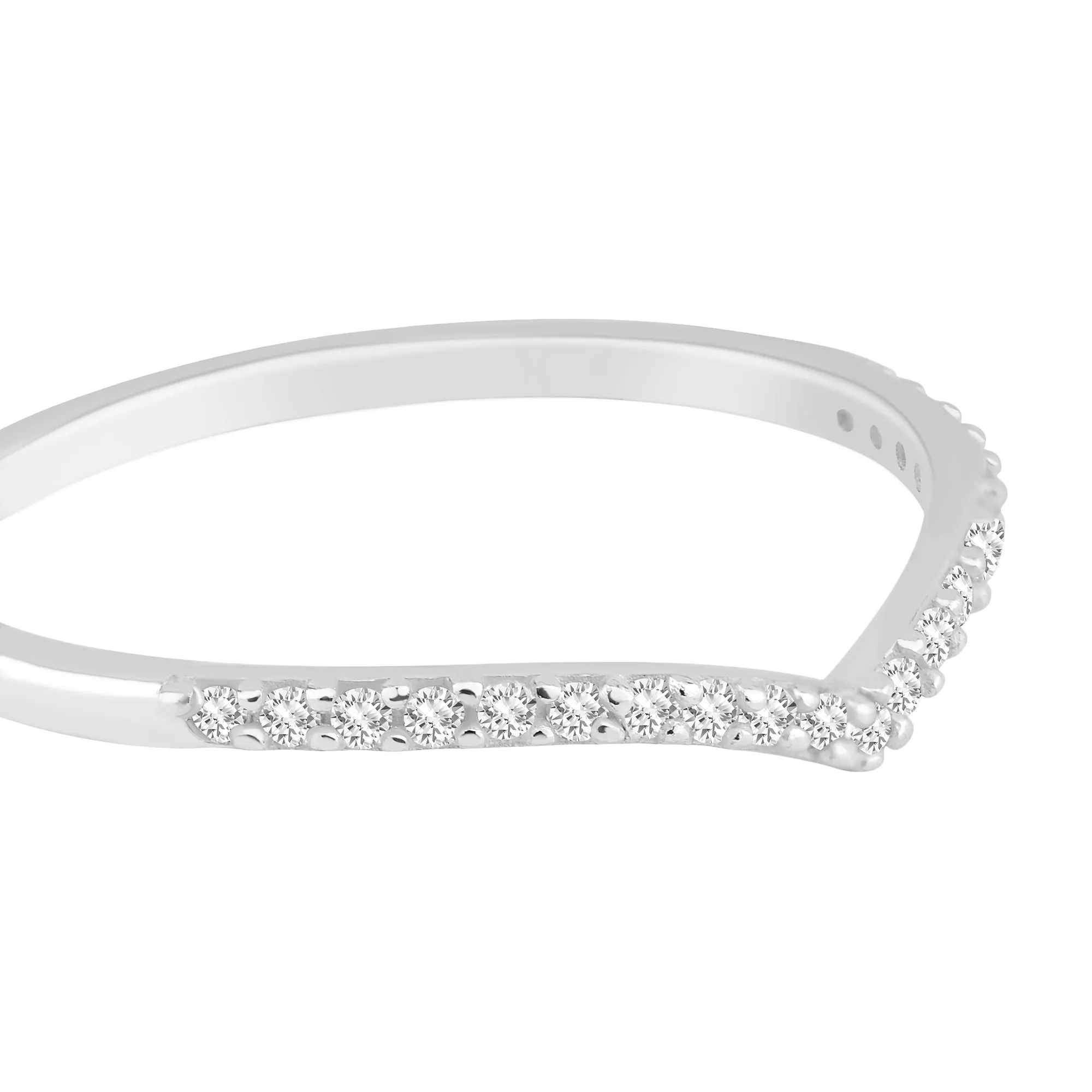 Accessorize London Women's 925 Sterling Silver Hallmark Cubic Zirconia Wishbone Pave Ring-Small