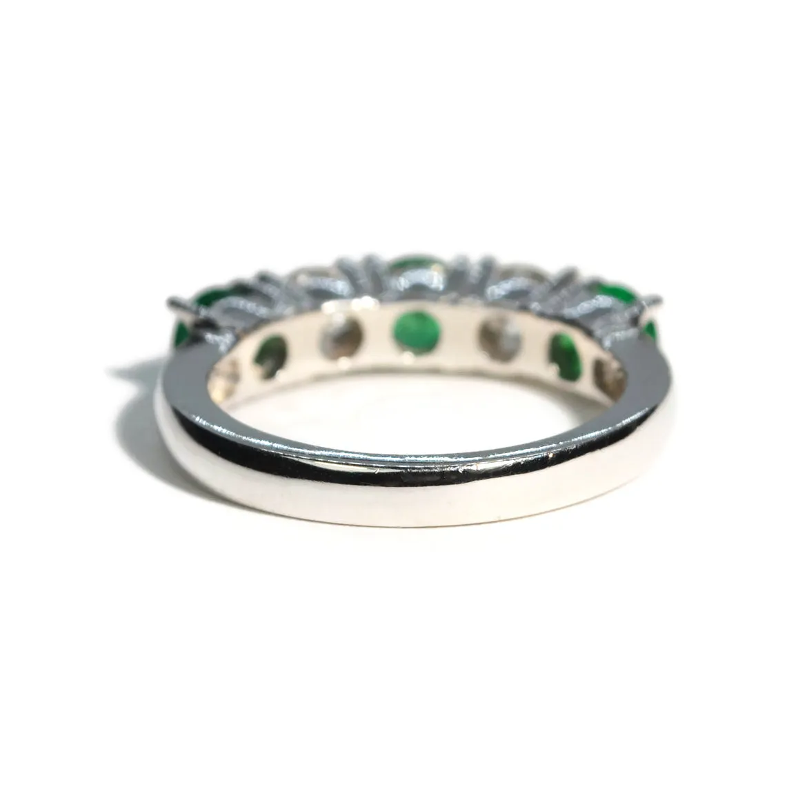 AFJ Gemstone Collection - 5 Stone Ring with Diamonds and Emeralds, White Gold