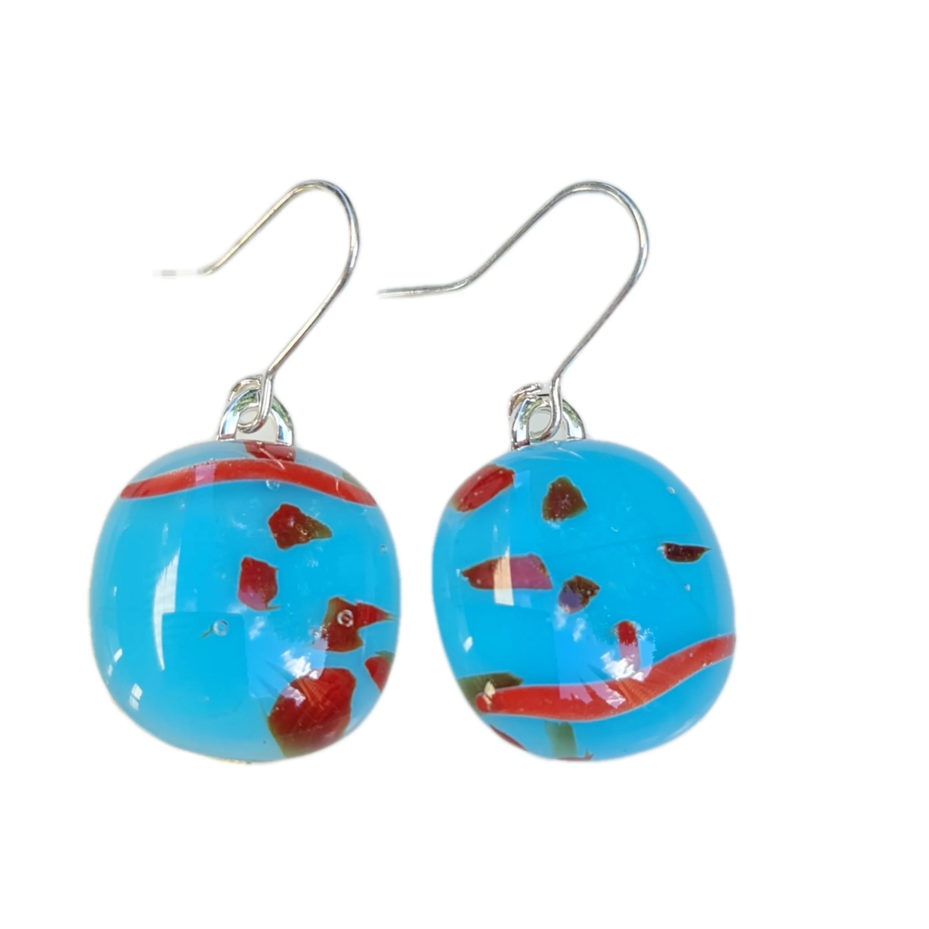 Artisan Glass drop earrings Blue and Red