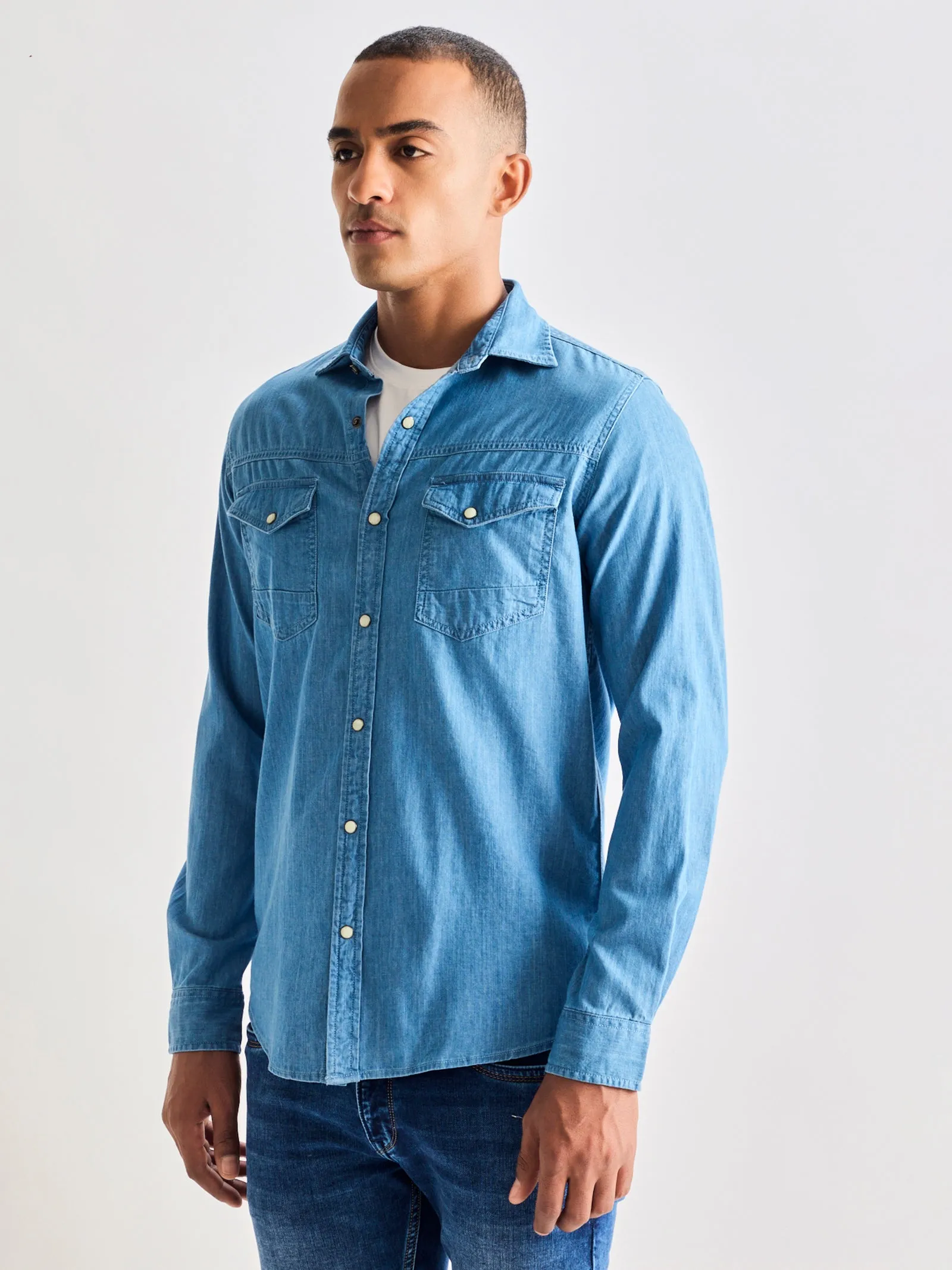 Blue Denim Cargo Shirt