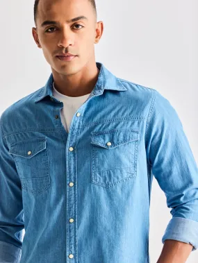 Blue Denim Cargo Shirt