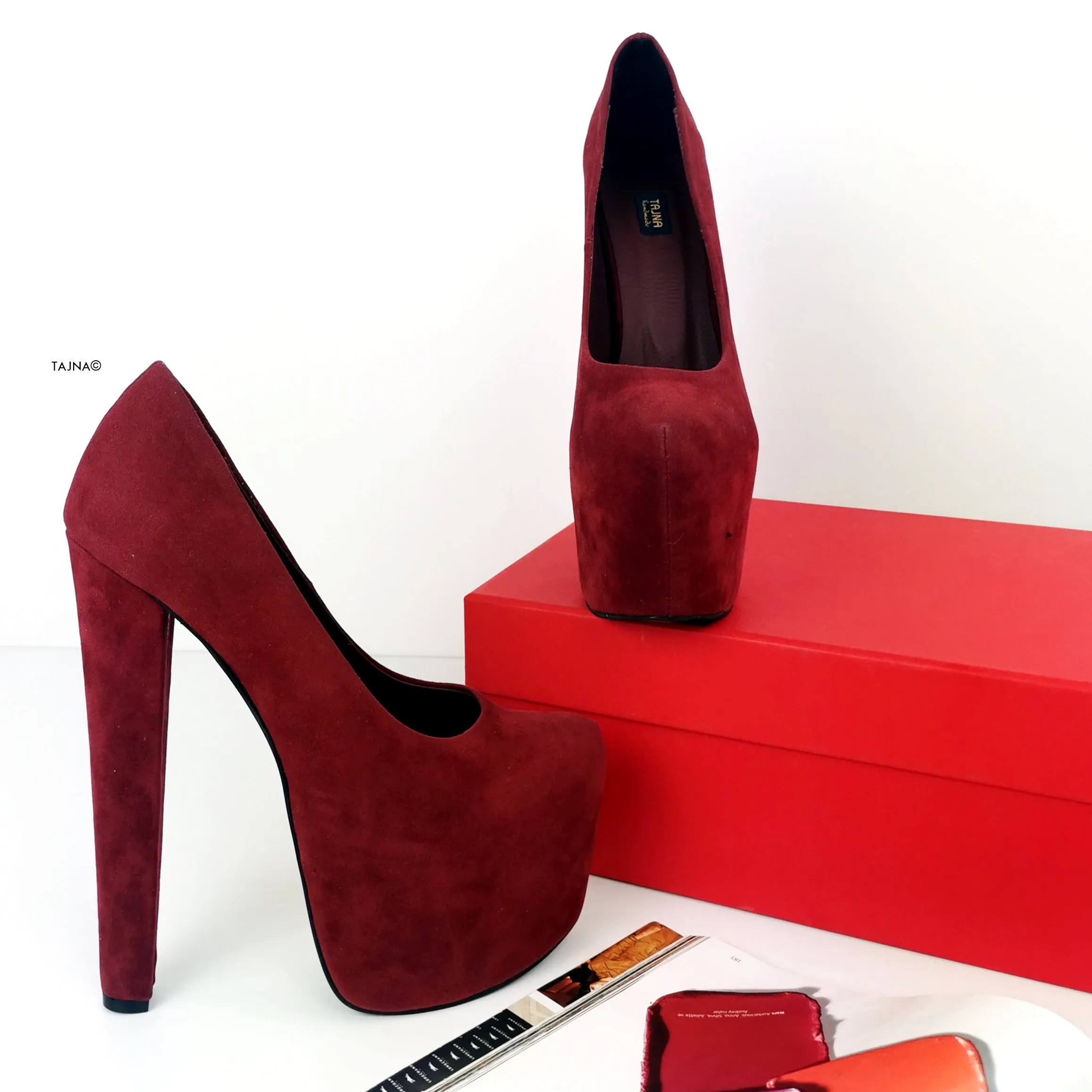 Bordeaux Suede Chunky High Heel Pumps