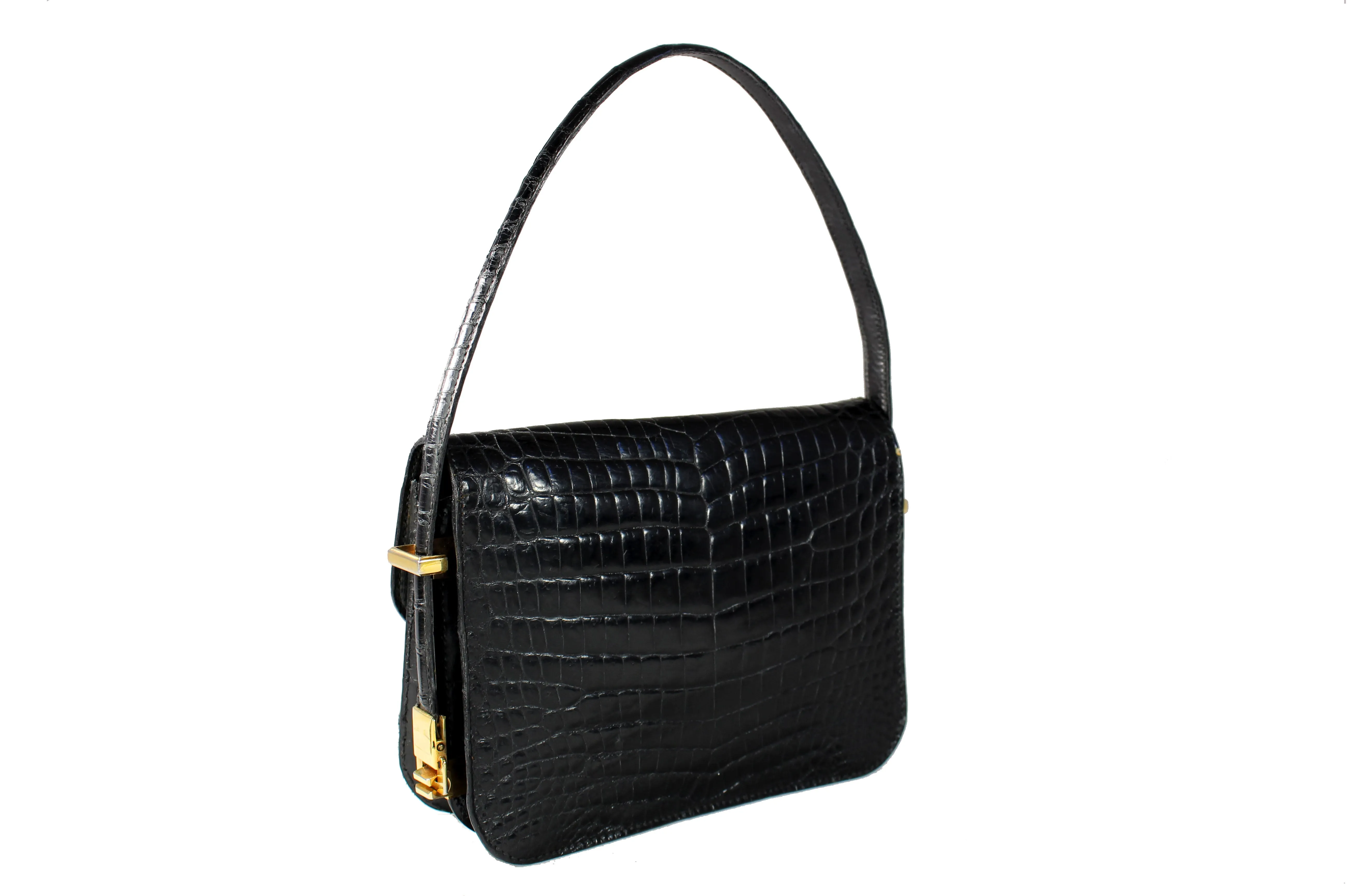 BORGIA black baby crocodile skin handbag