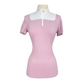 Cavalleria Toscana S/S Zip Competition Polo in Pale Mauve/White - Women's Medium