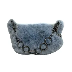 CHANEL - Light Blue Lapin Fur CC Shoulder Bag - Ruthenium Hardware