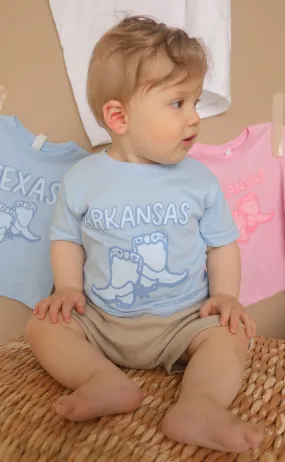 charlie southern: arkansas blue boots kids tee