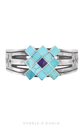 Cuff, Inlay, Turquoise & Lapis, Coin Silver Artisan, Hallmark, Contemporary, 2908