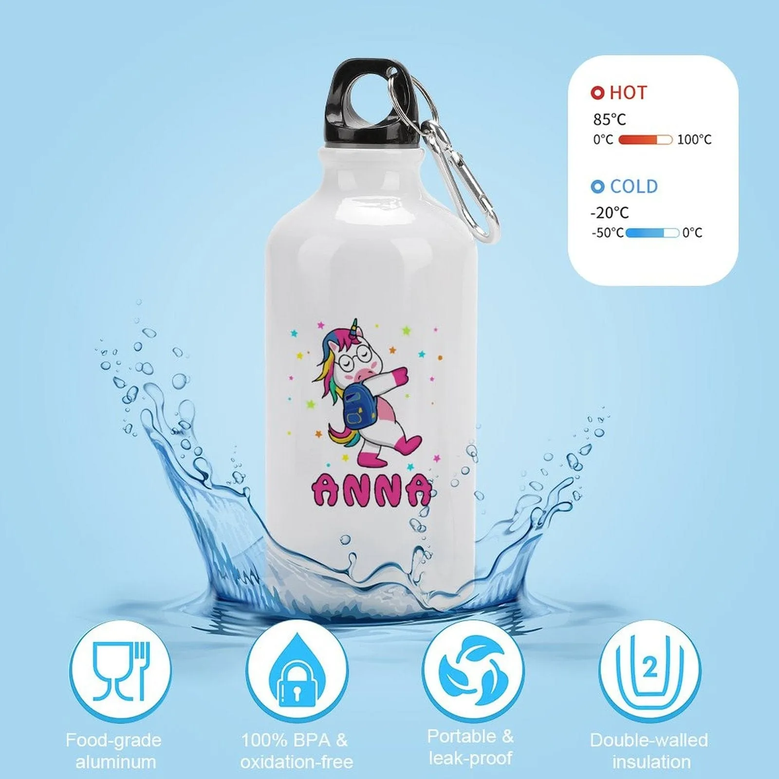 Custom Name Sport Bottle Kids Water Bottle 14/21 OZ Aluminum Personalized Travel Tumbler