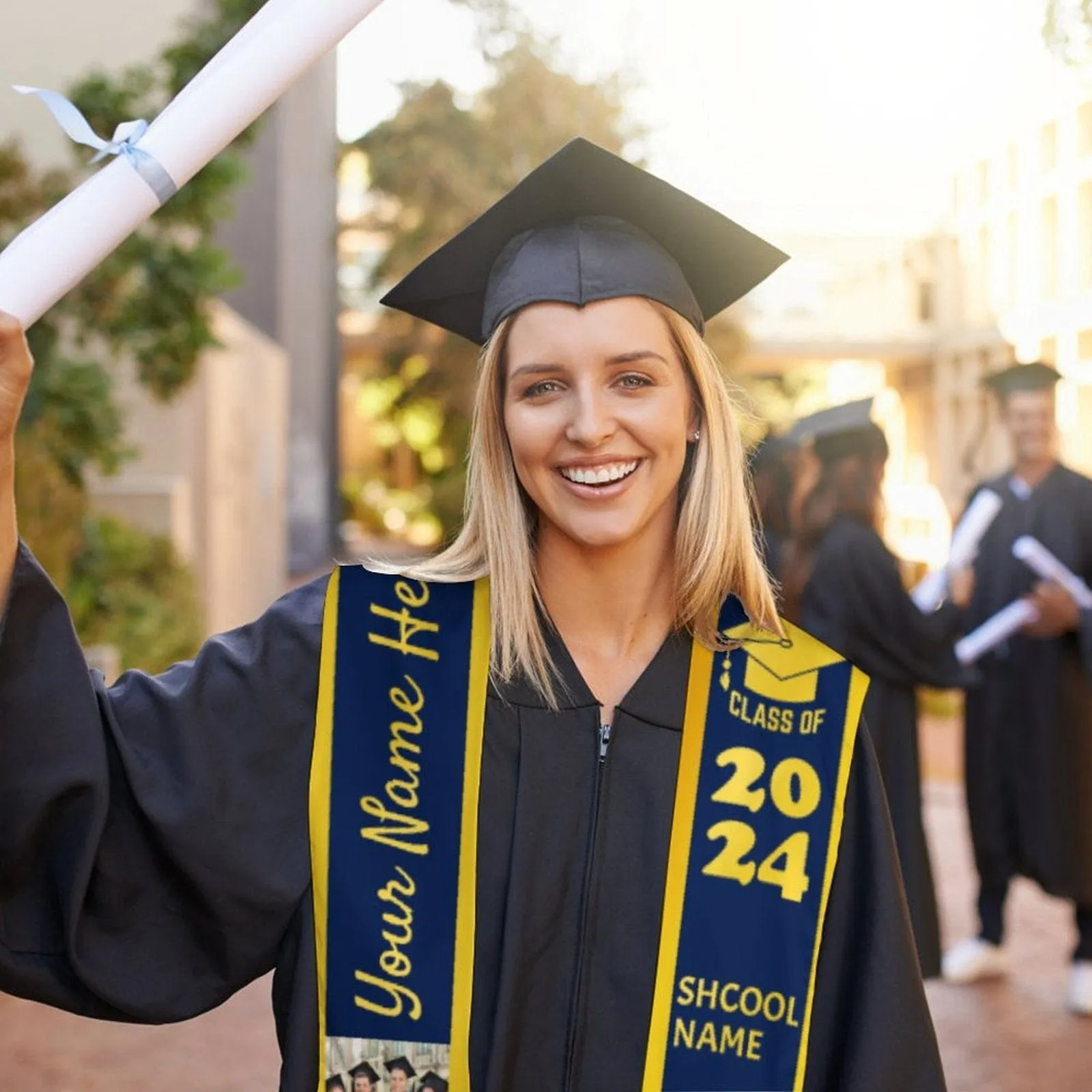 Custom Photo&Name Dark Blue Graduation Stoles Sash Class of 2024 Graduation Gift