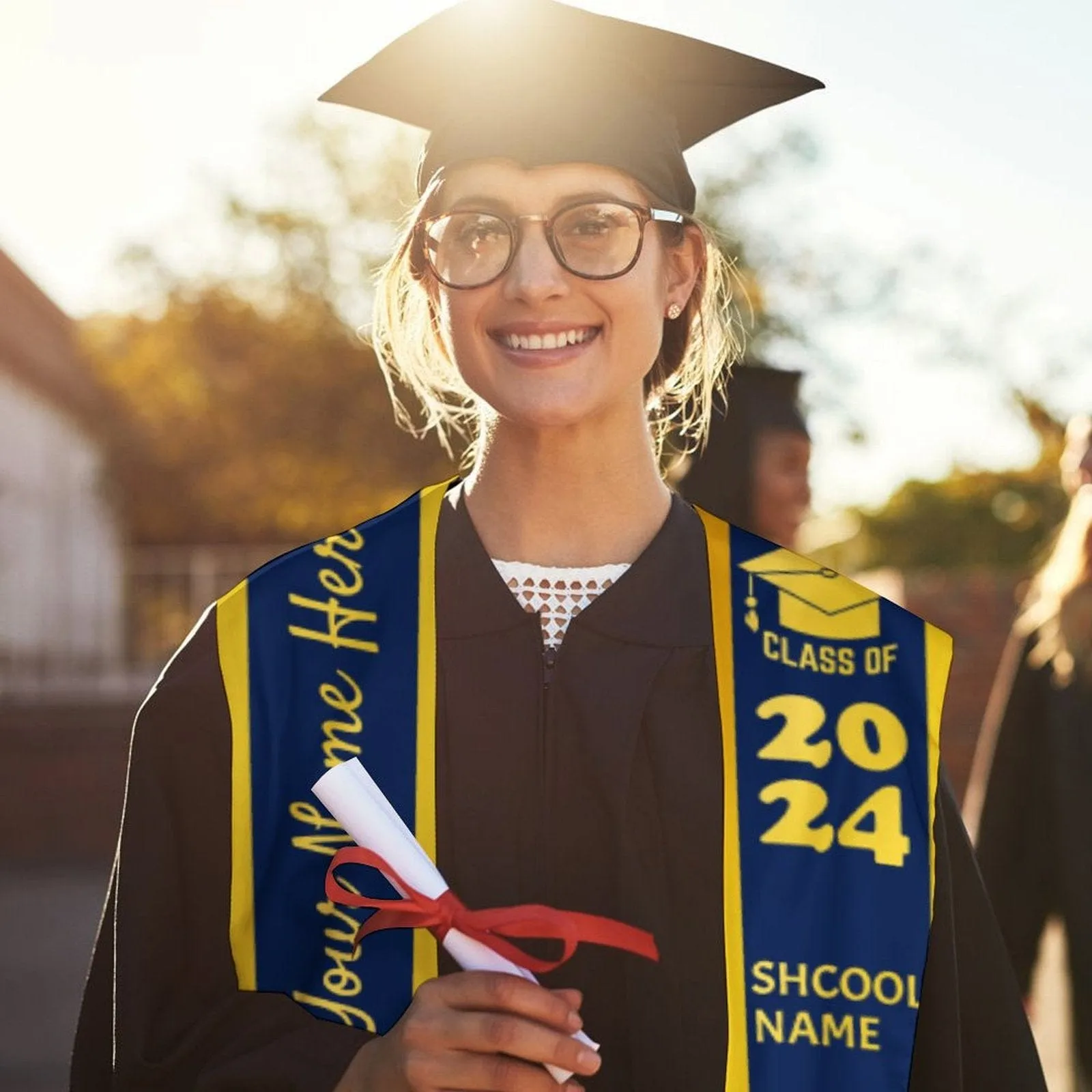 Custom Photo&Name Dark Blue Graduation Stoles Sash Class of 2024 Graduation Gift