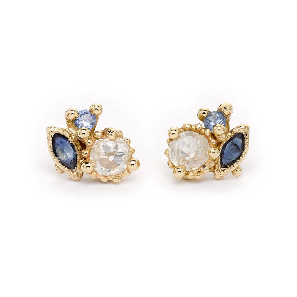 Diamond and Sapphire Cluster Studs