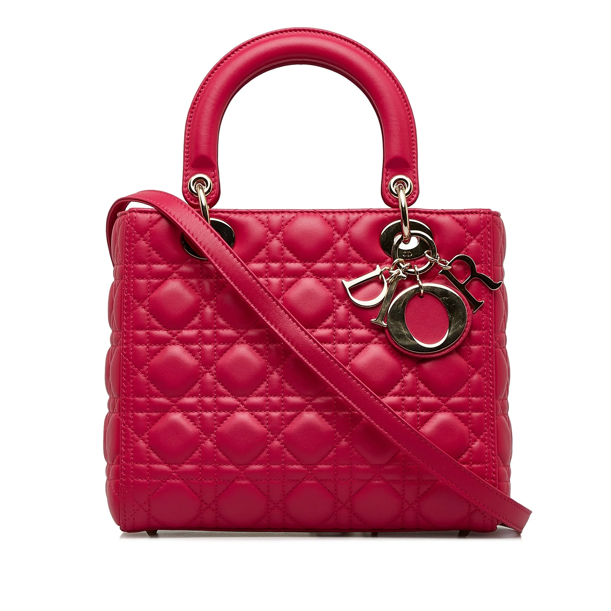 Dior Lady Dior Medium Pink Cannage Lambskin Silver