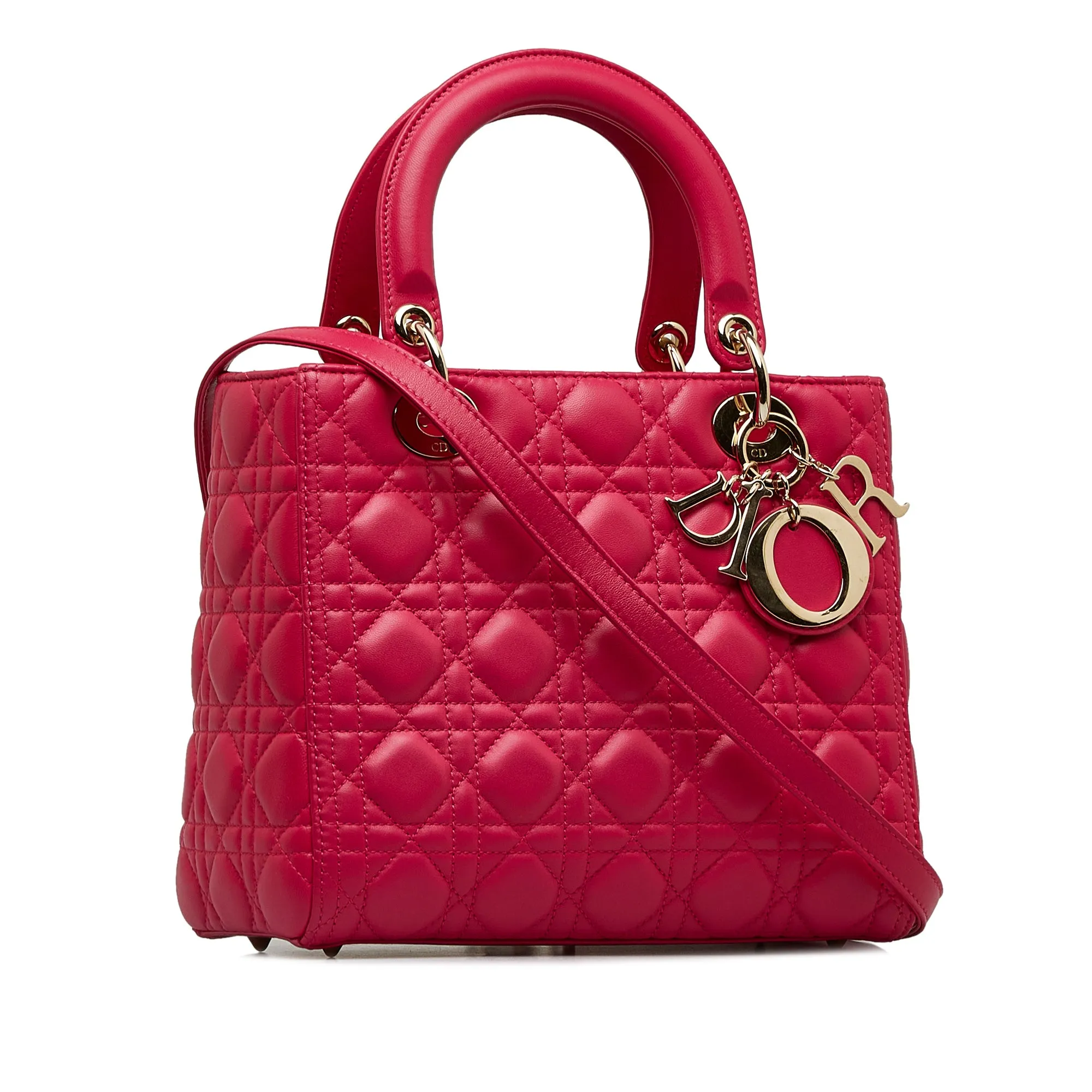 Dior Lady Dior Medium Pink Cannage Lambskin Silver