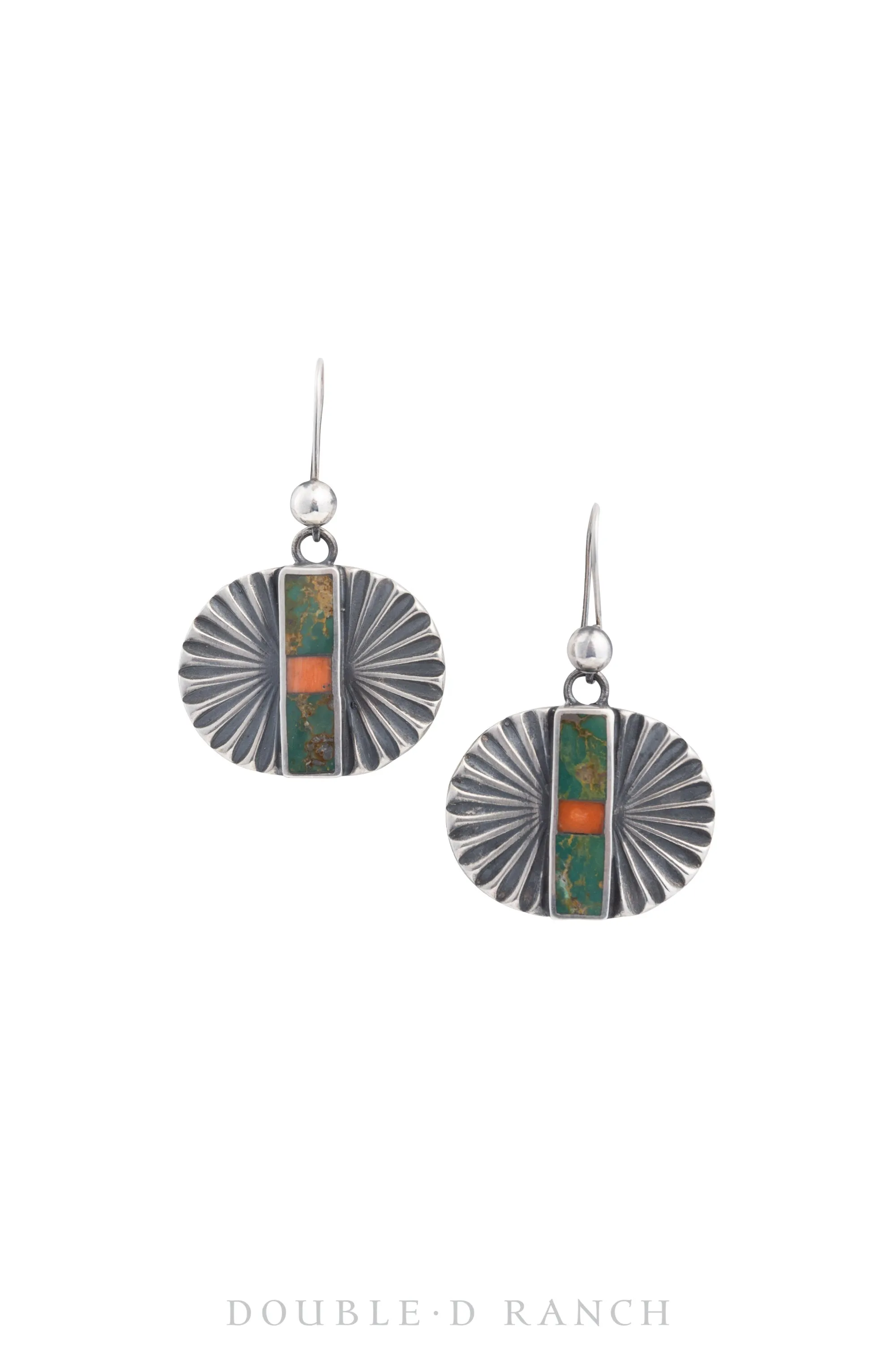 Earrings, Jesse Robbins, Turquoise & Orange Spiny Oyster, Morgan Silver Dollar Coin, Hallmark, Contemporary, 1560