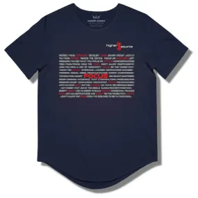 Focus Curved Hem T Shirt - Navy - White / Red