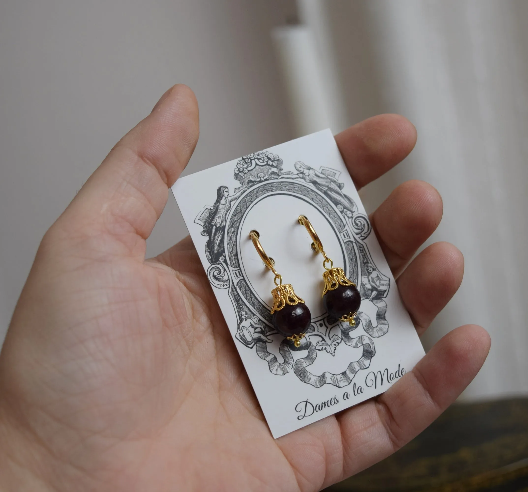 Garnet and Filigree Dangle Earrings