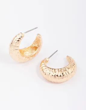 Gold Hammered Teardrop Textured Hoop Earrings