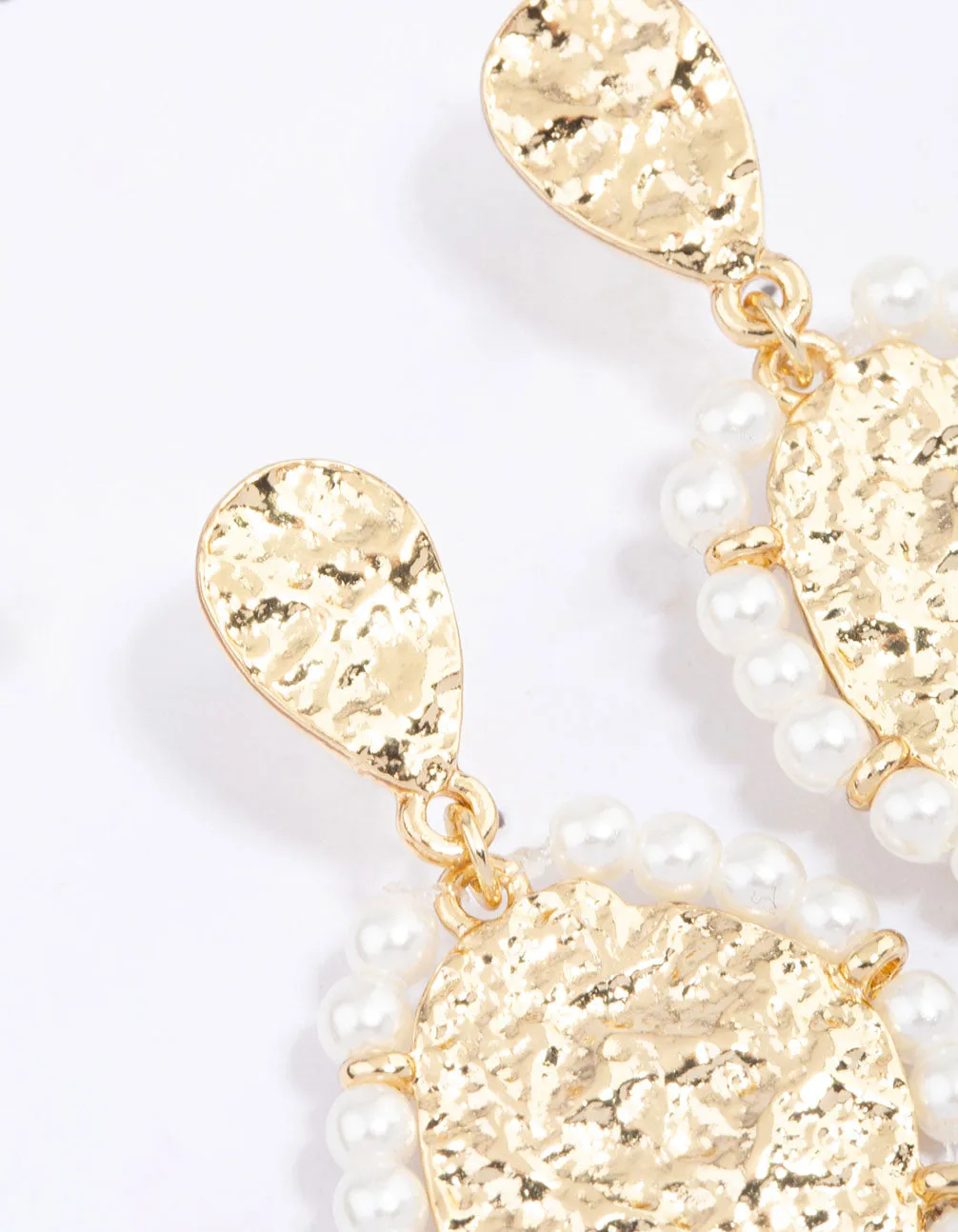 Gold Plated Molten Disc Freshwater Pearl Drop Earrings