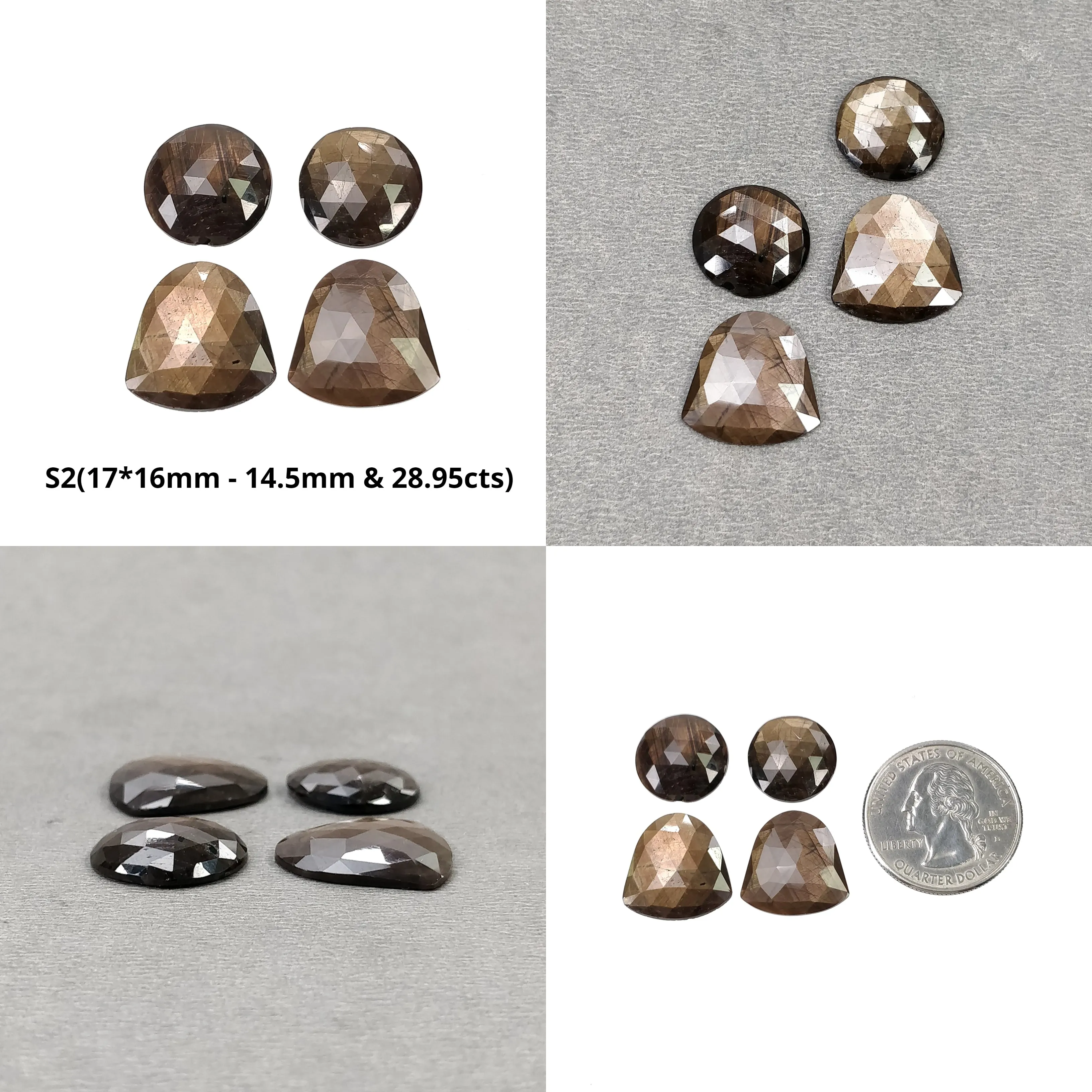 Golden Brown Chocolate SAPPHIRE Gemstone Rose Cut : Natural Untreated Sapphire Marquise ,Round & Bell Shape Pair, 4pcs