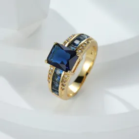 Gorgeous 18K Gold Plated Sapphire Blue Zircon Eternity Ring - Perfect for Your Special Day!