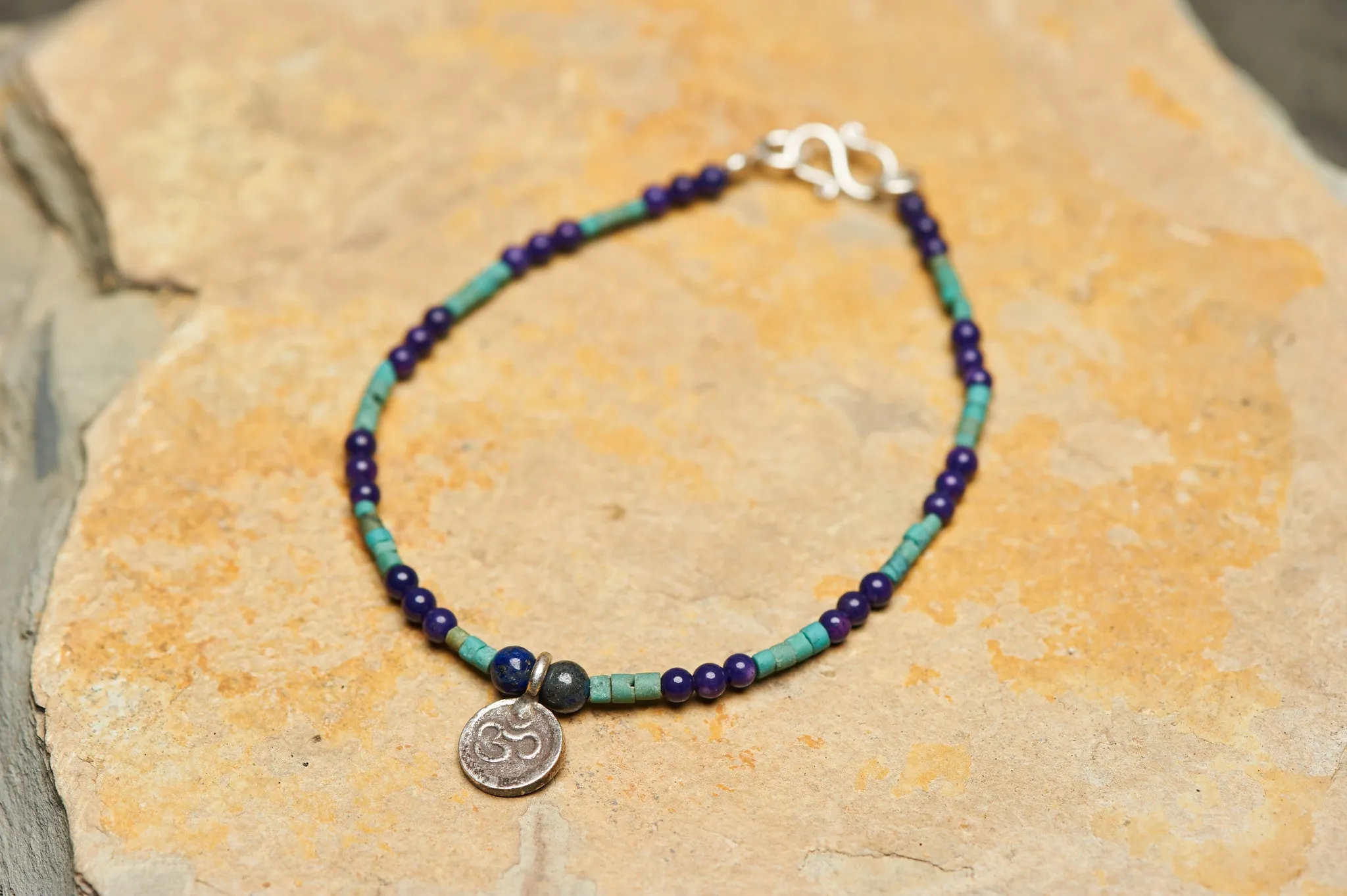 Hand Made Tibetan Ohm Mala With Lapis And Turquoise Beads Bracelet