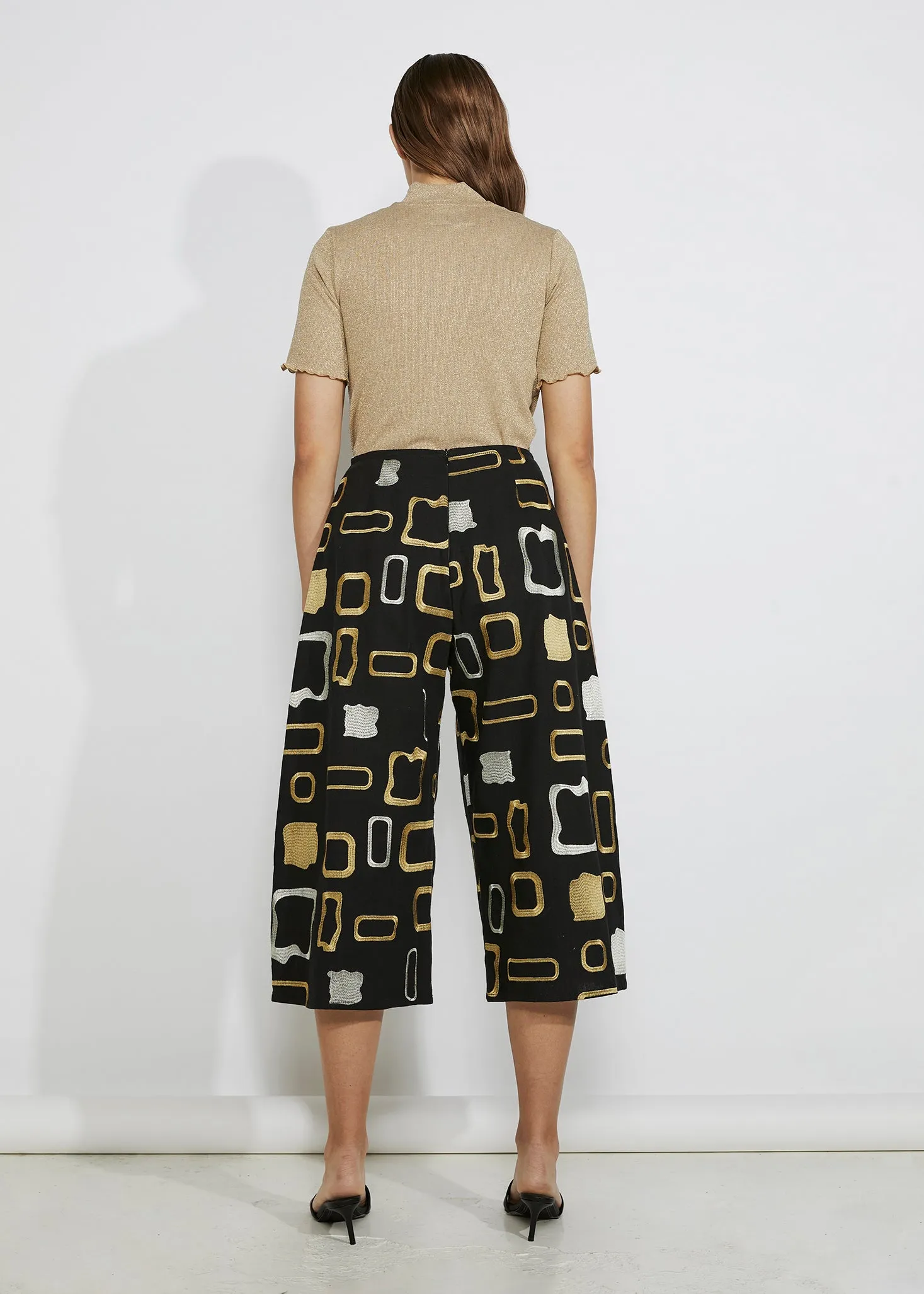 HEAVY METAL CULOTTES [ Gold, Silver Patterned Embroidery On Black Cotton ]