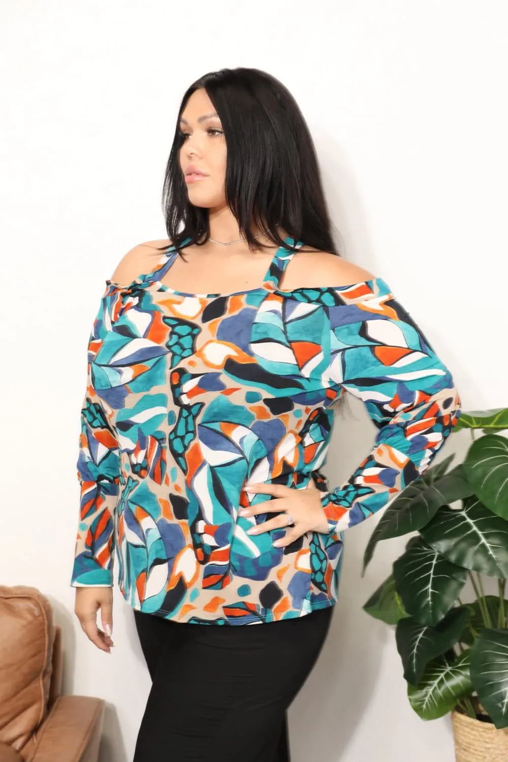 High Neck Off Shoulder Cris Cross Top in Turqoise