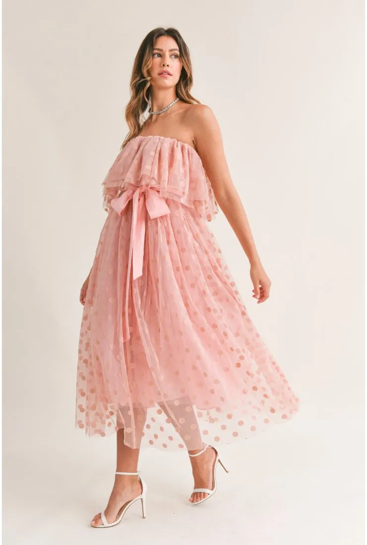 Jessa Polka Dot Tulle Ruffle Midi Dress