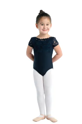 Kids Clara Cap Sleeve Leotard With Scalloped Lace