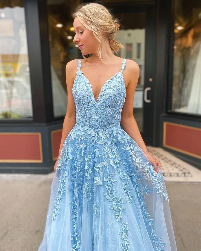 Light Blue Prom Dresses Long 2023 Winter Formal Dress Pageant Dance Dresses Back To School Party Gown