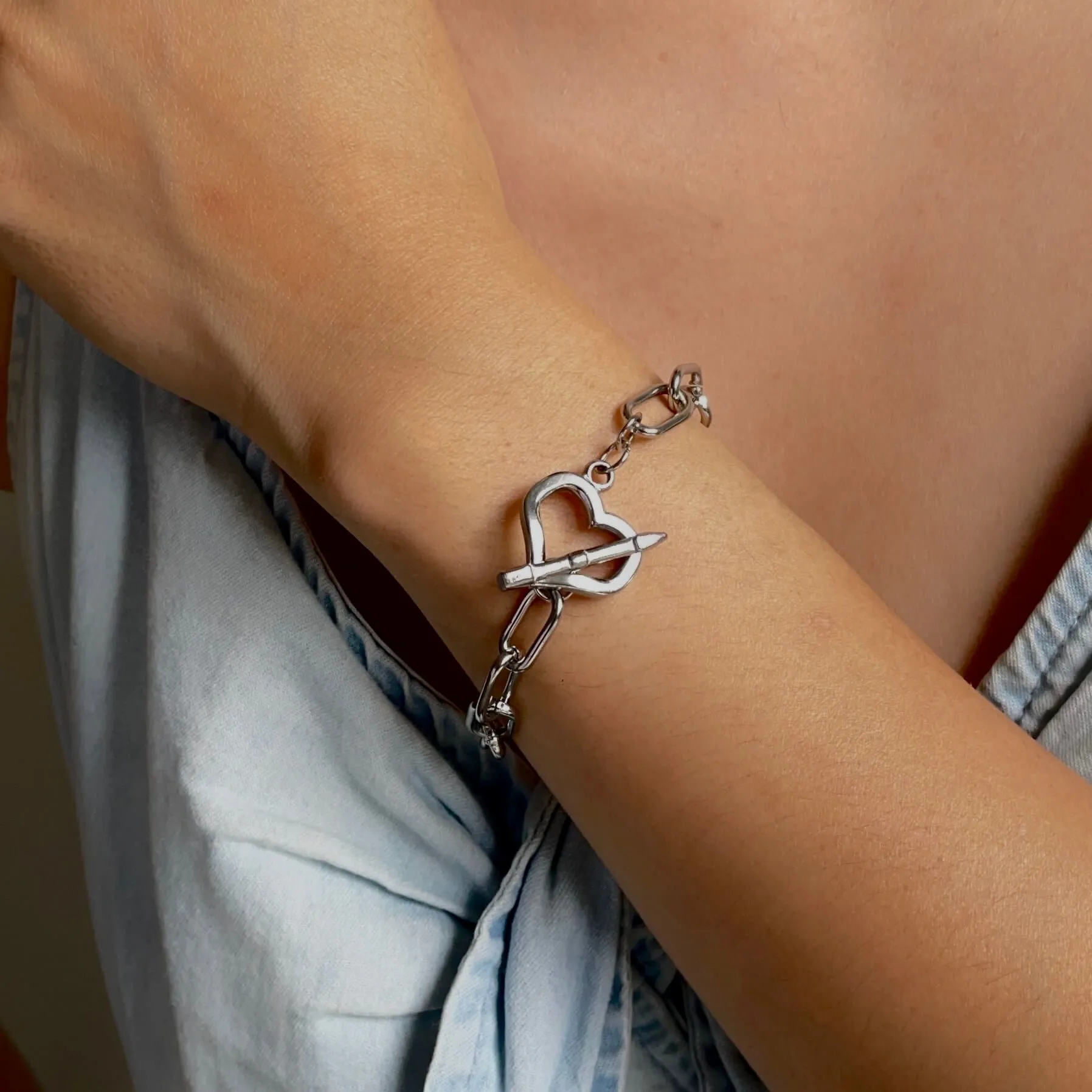 Love Toggle Oval Link Bracelet Silver