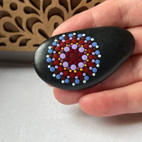 Mandala painted rock art, red sunset (214g)