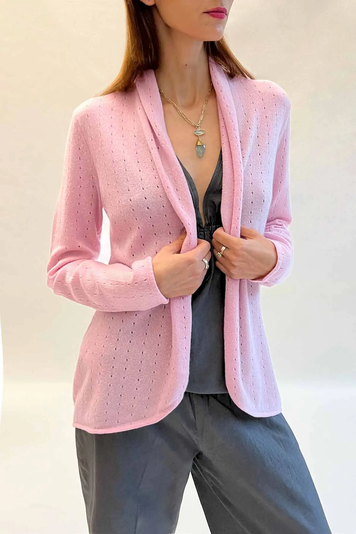 Pale pink Cashmere Cardigan - Pointelle