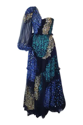 PETER PILOTTO Dress £9996 Rare Blue AW19 Hand Painted Full Maxi Ball Gown (XS)