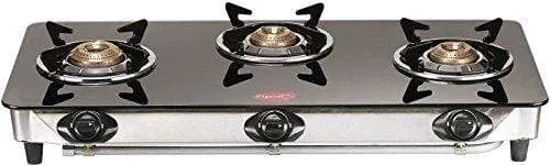 Pigeon by Stovekraft Blaze Glass 3 Burner Gas Stove, Black