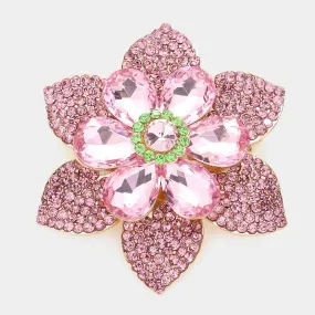 Pink Crystal Teardrop Flower Pin Brooch-M H W ACCESSORIES