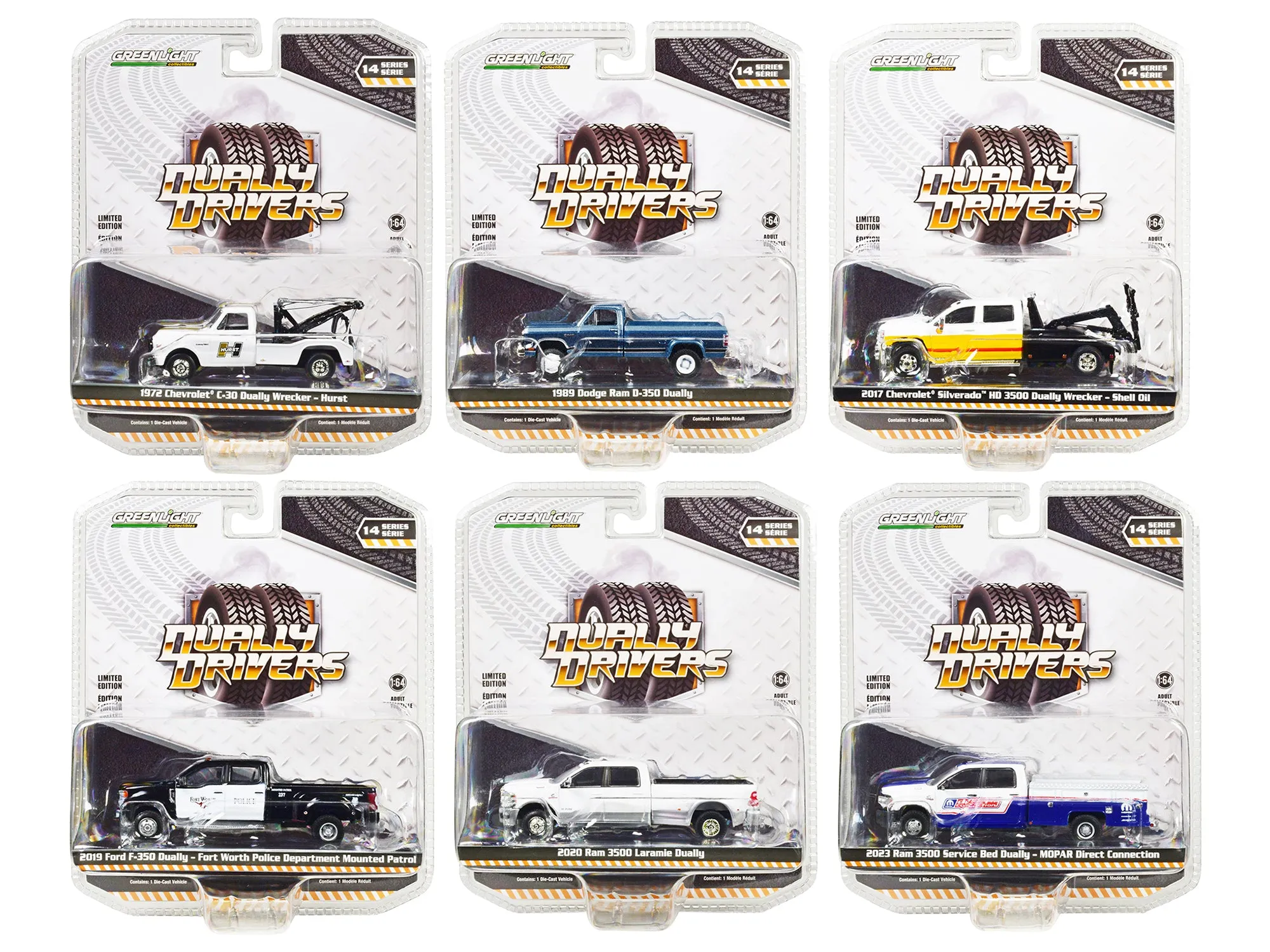 "Dually Drivers" Set of 6 Trucks Series 14 1/64 Diecast Model Cars by Greenlight