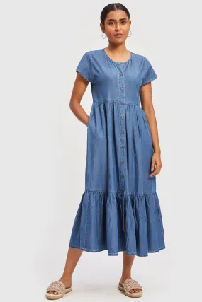 Reistor Tiered Denim Shirt Dress