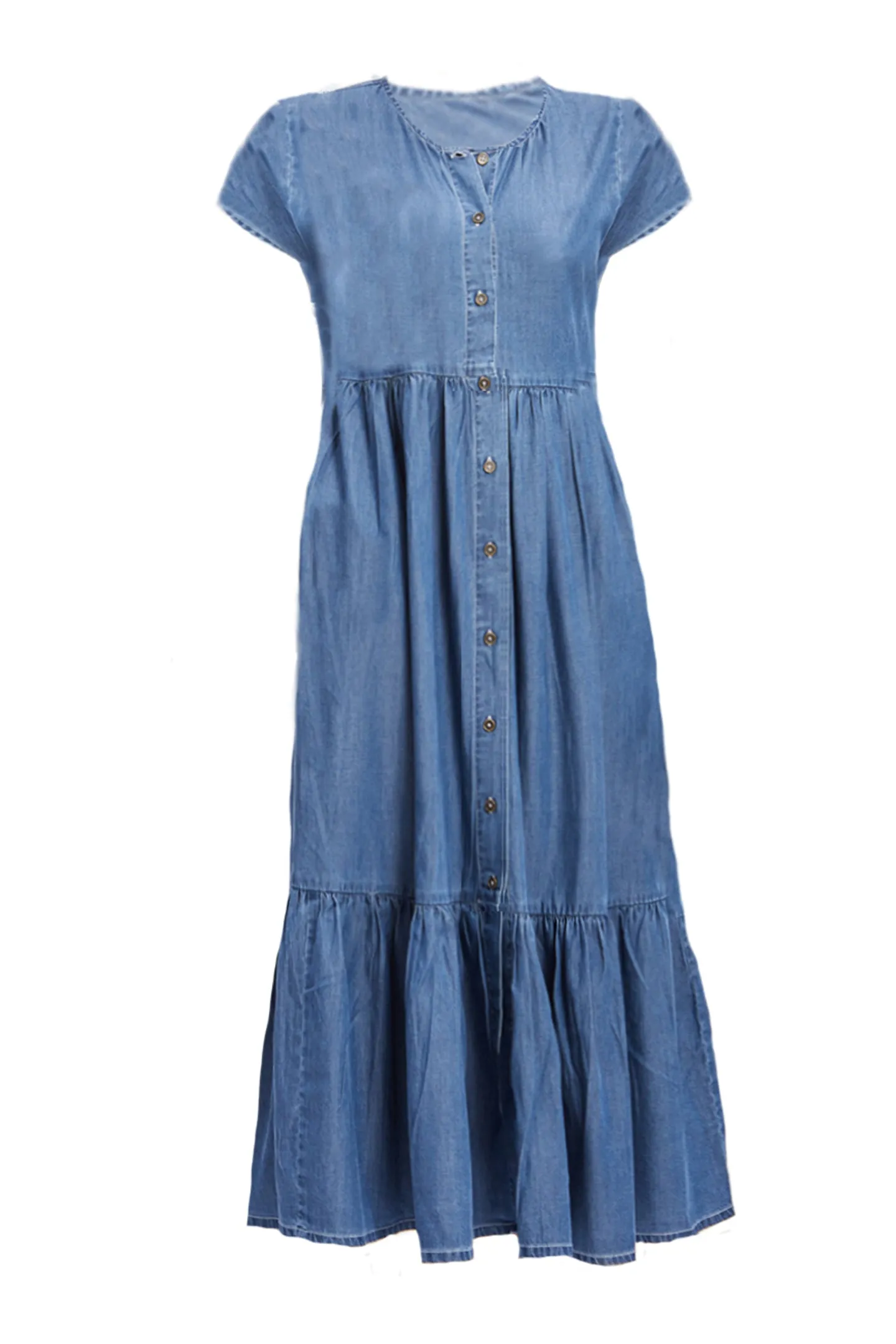 Reistor Tiered Denim Shirt Dress