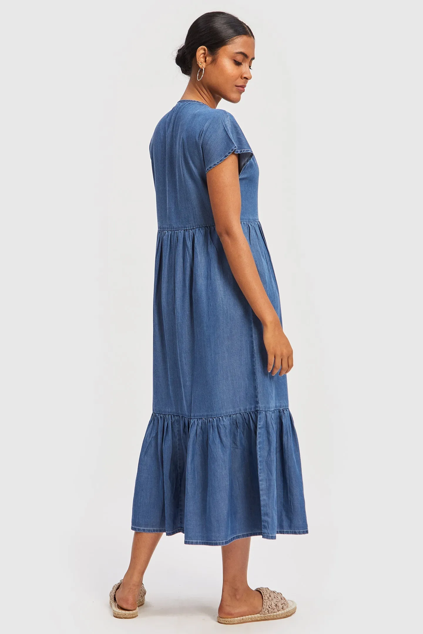 Reistor Tiered Denim Shirt Dress