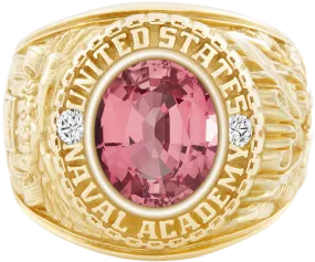 USNA Class Ring Mod™ with Pink Sapphire Centerpiece and Diamond Dividers