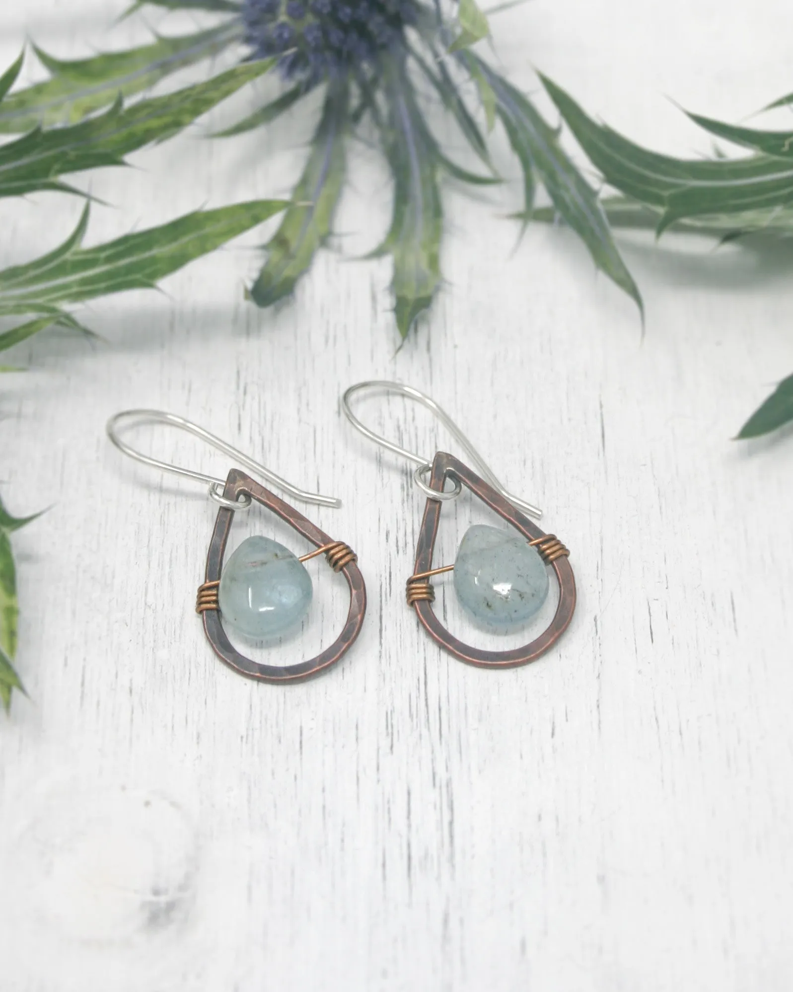 Whimsy drops dark patina small earrings with gemstone drop [made to order]