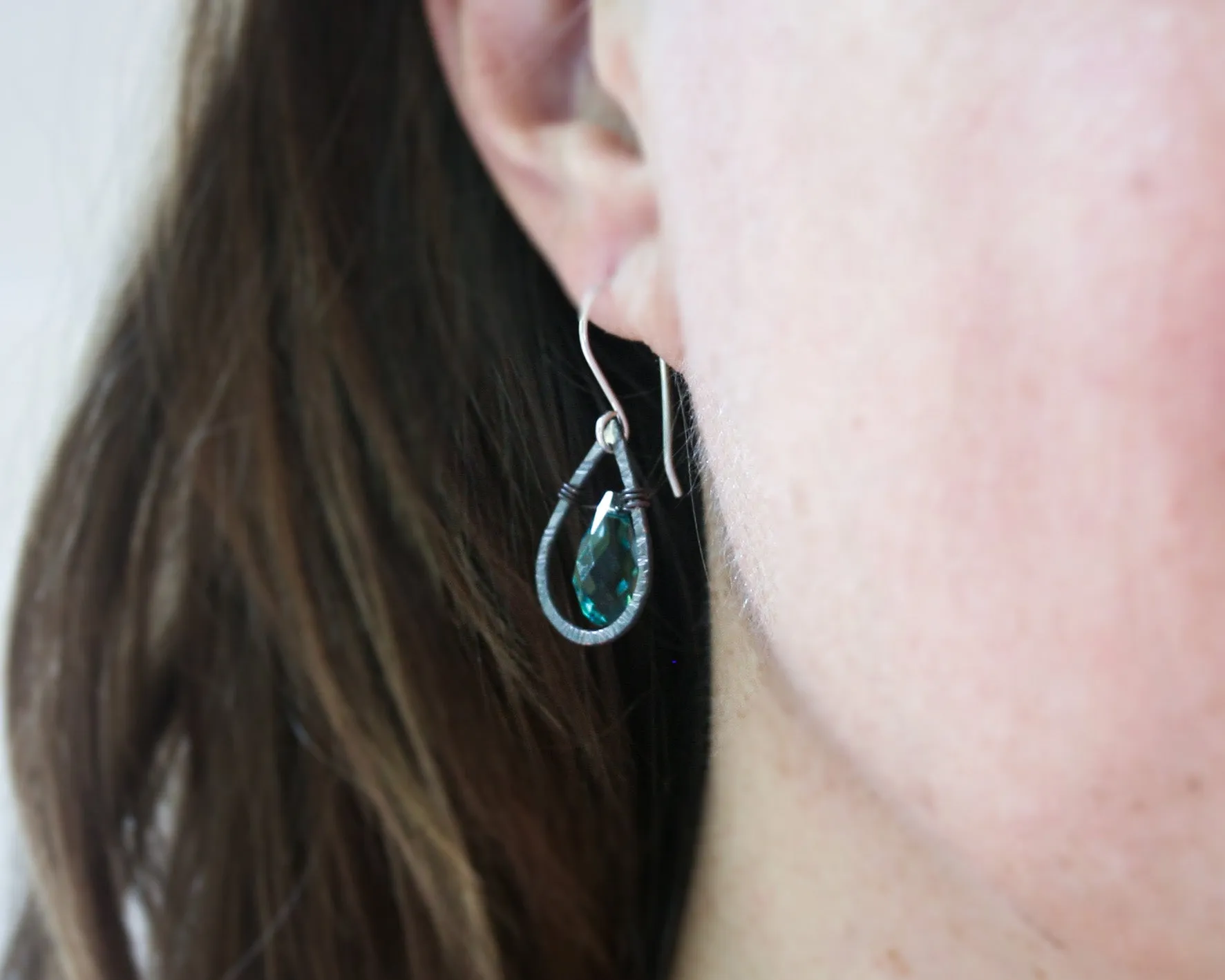 Whimsy drops dark patina small earrings with gemstone drop [made to order]